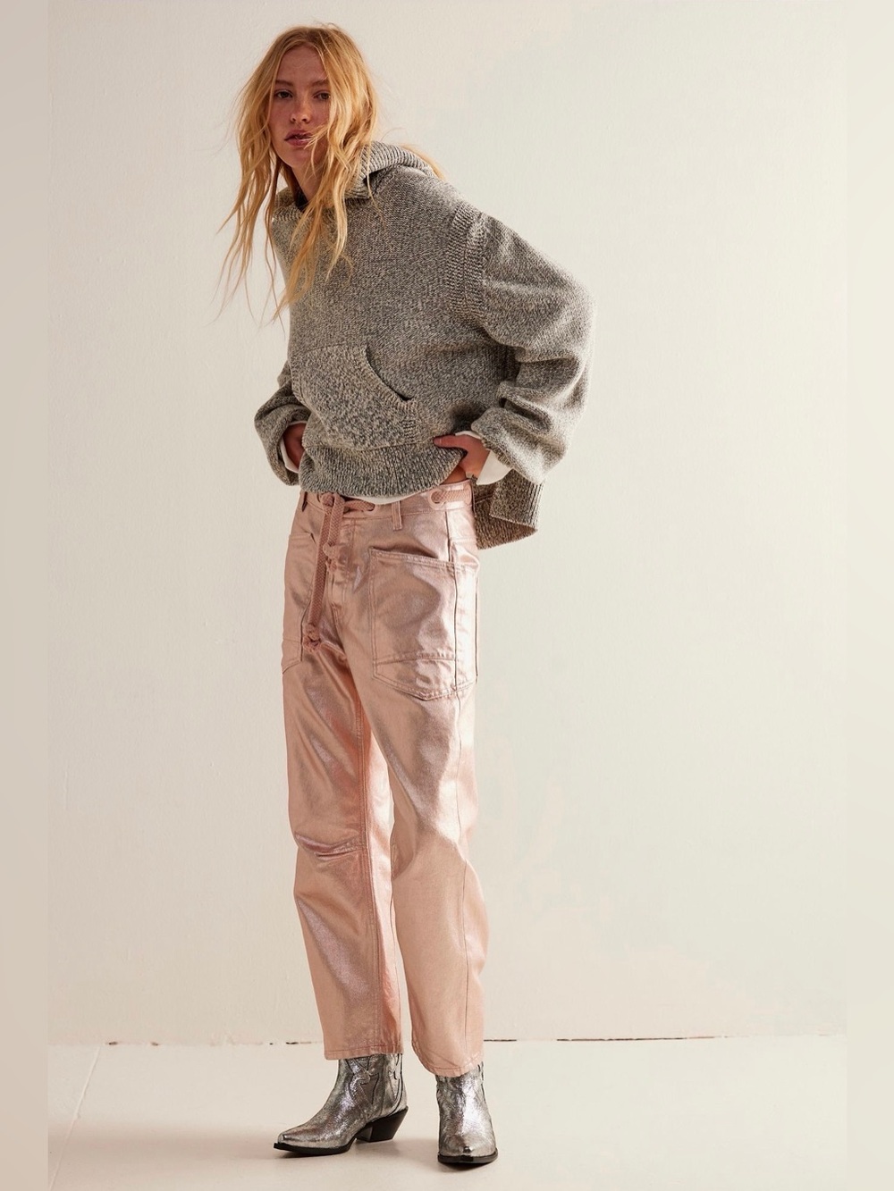 NWT We The Free Metallic Low Slung Barrel Jeans